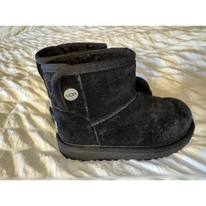 Toddler Girl Sz 9 UGG JONA‎ Mini Boots Snap Shearling Suede Black